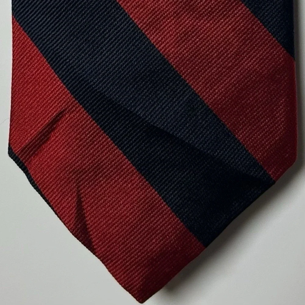 GAP Vintage 80s 100% Silk Made in USA Crimson Red Navy Regimental Stripe Tie